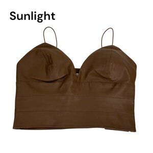Brown Faux Leather Crop Top With Spaghetti Straps - Size M By Versona